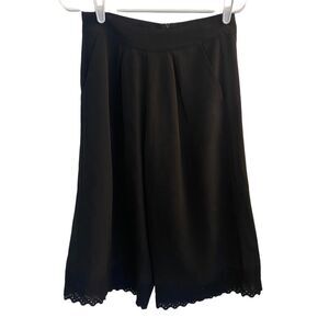 BCBG Maxazria Black Cropped Pleated Wide Leg Pants Sz M